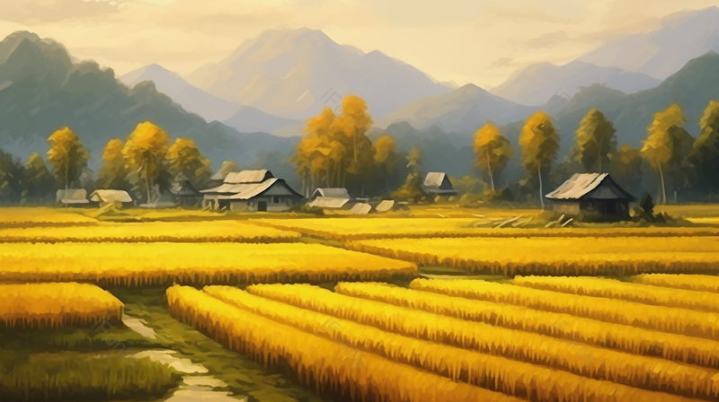 金黄的麦田丰收的季节艺术油画,高清,摄影图,摄影图片,图片大全,摄影图免费下载